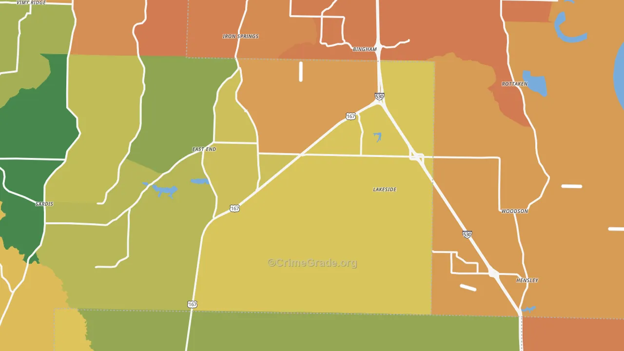 Hensley, AR Map of Vehicle Theft Rates