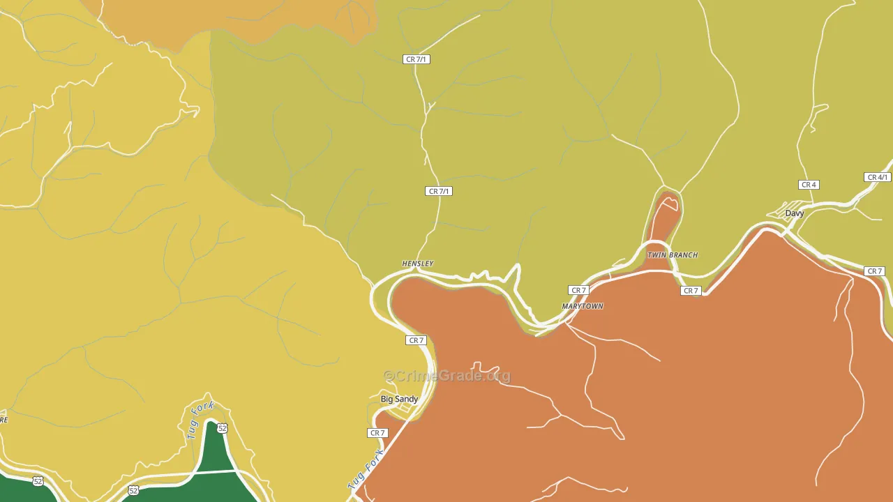 Hensley, WV Map of Vehicle Theft Rates