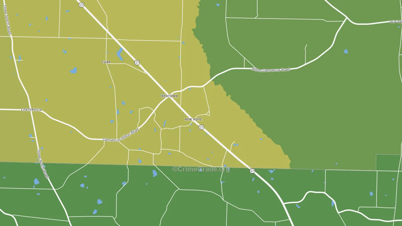 Hentown, GA Map of Vehicle Theft Rates
