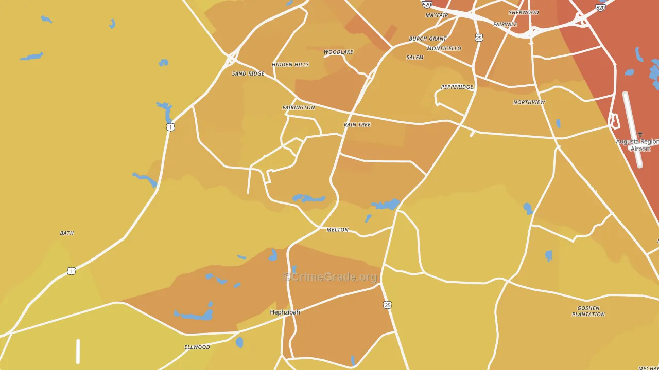 Hephzibah, GA Map of Vehicle Theft Rates