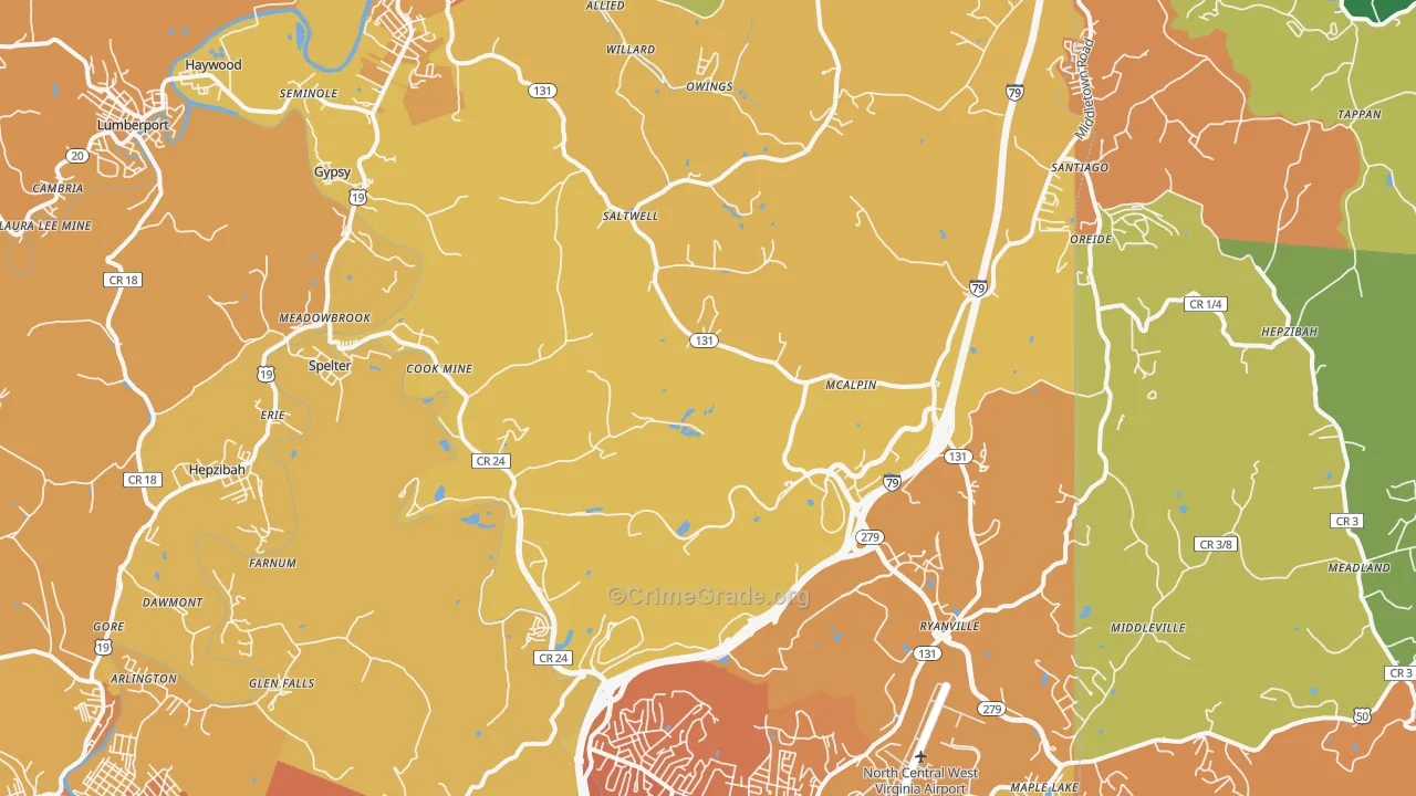 Hepzibah, WV Map of Vehicle Theft Rates
