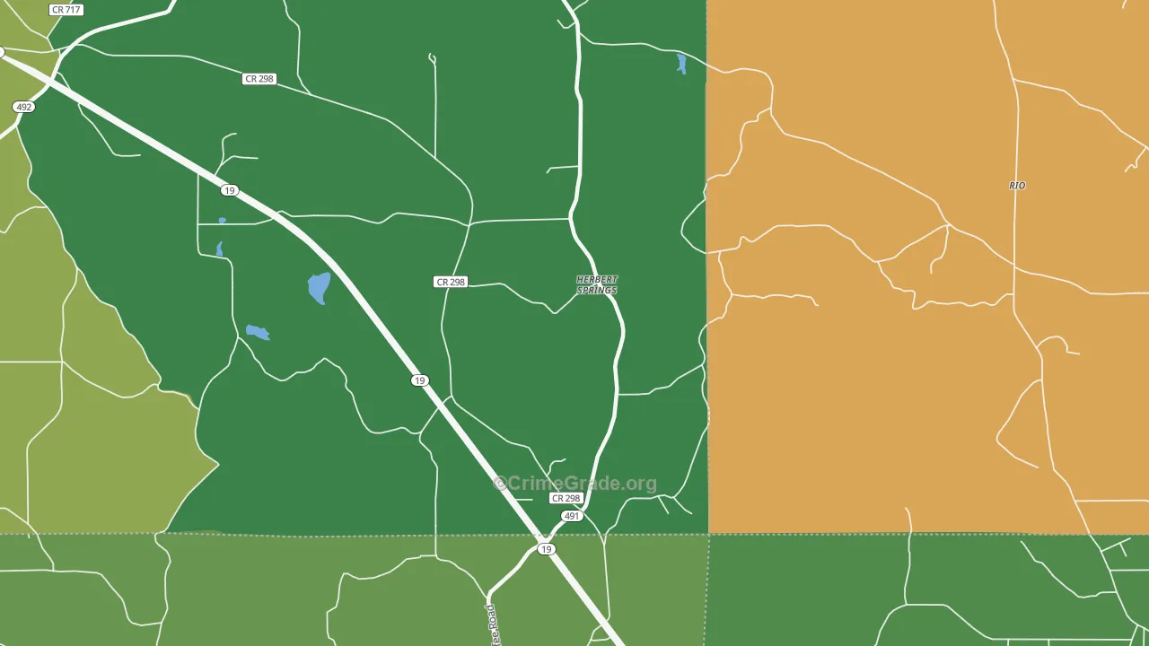 Herbert Springs, MS Map of Vehicle Theft Rates