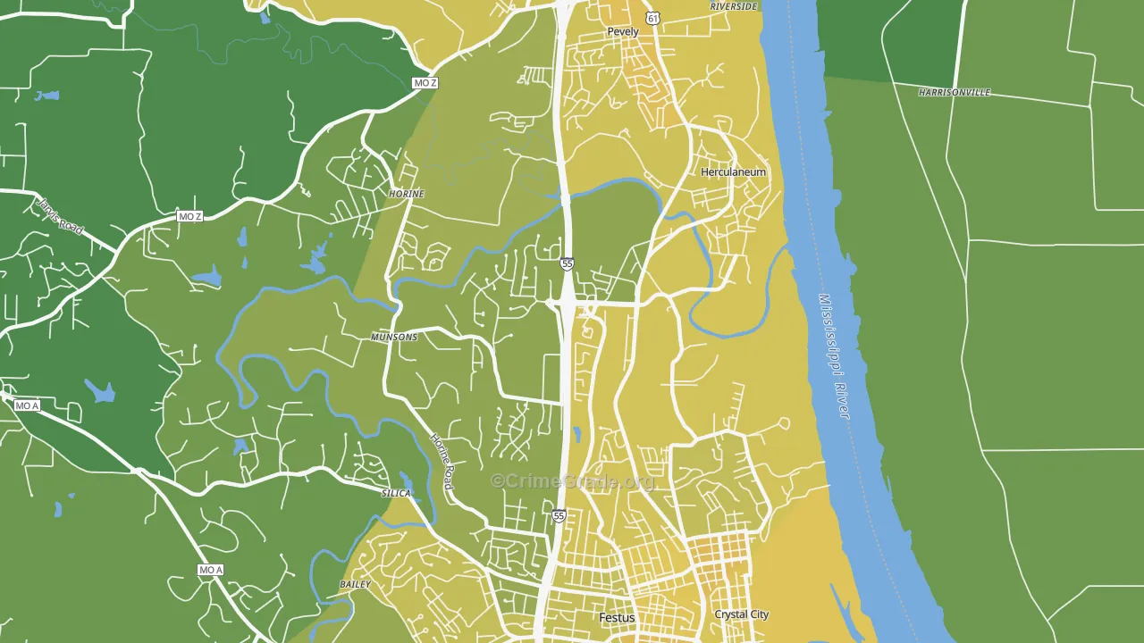 Herculaneum, MO Map of Vehicle Theft Rates