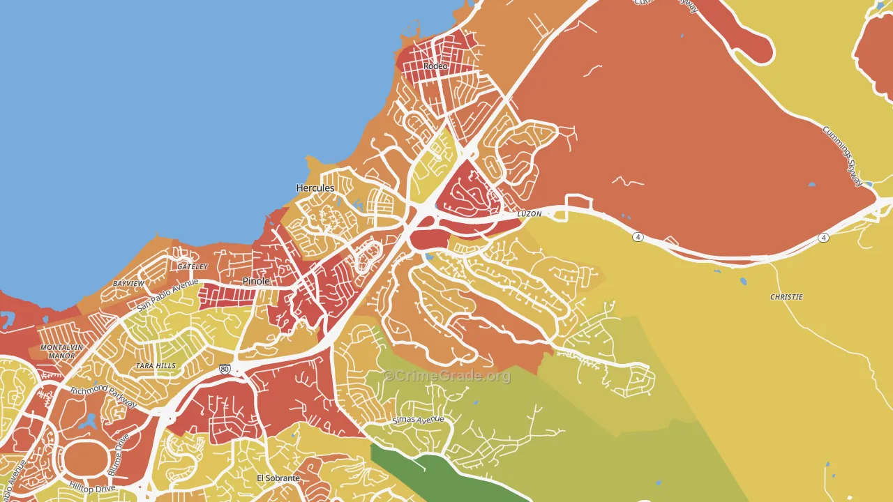 Hercules, CA Map of Vehicle Theft Rates