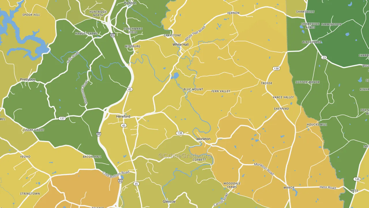 Hereford, MD Map of Vehicle Theft Rates