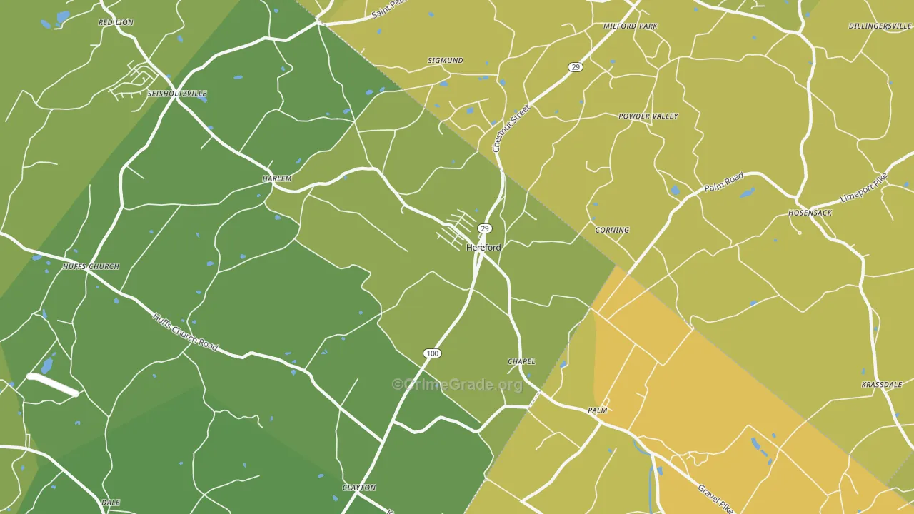 Hereford, PA Map of Vehicle Theft Rates