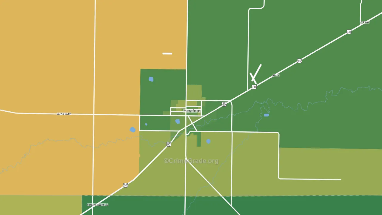 Hereford, TX Map of Vehicle Theft Rates