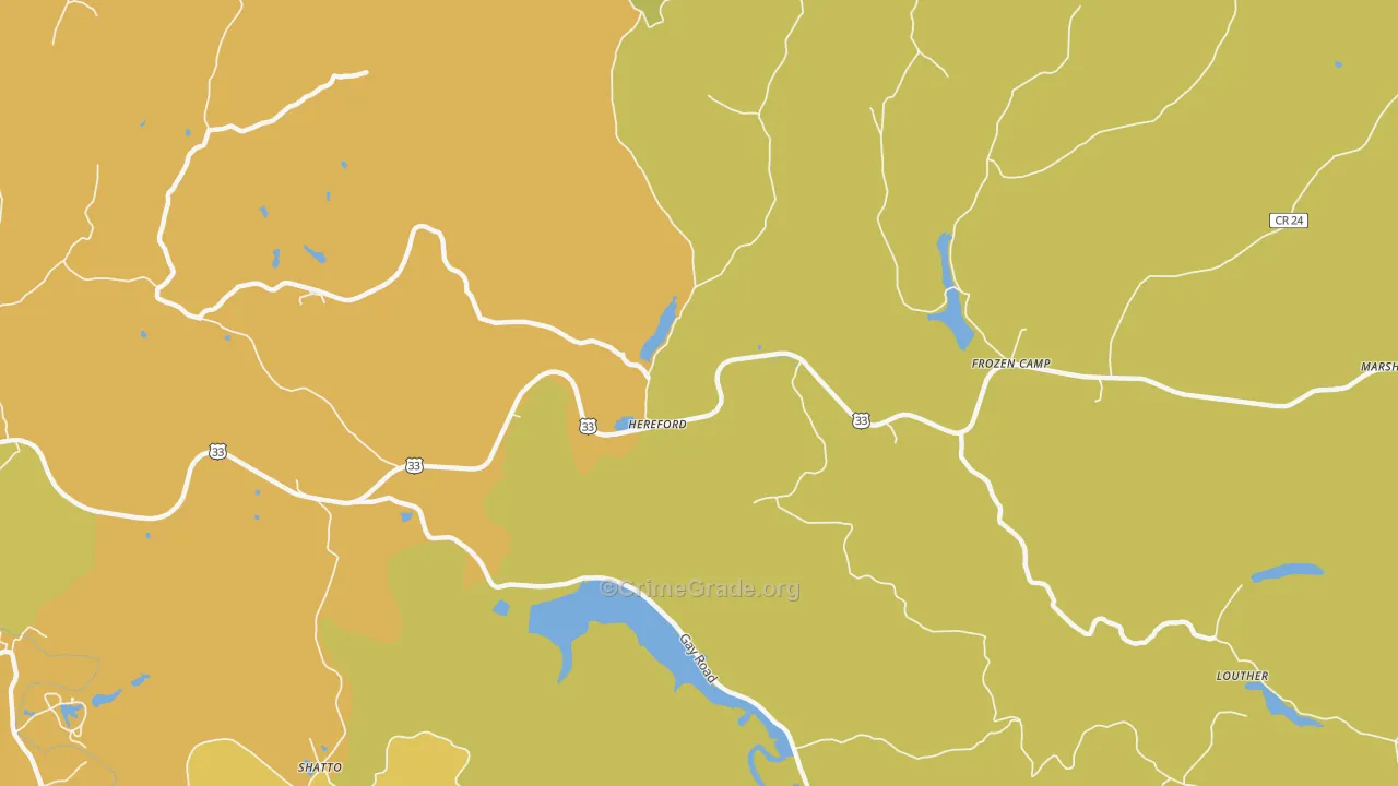 Hereford, WV Map of Vehicle Theft Rates