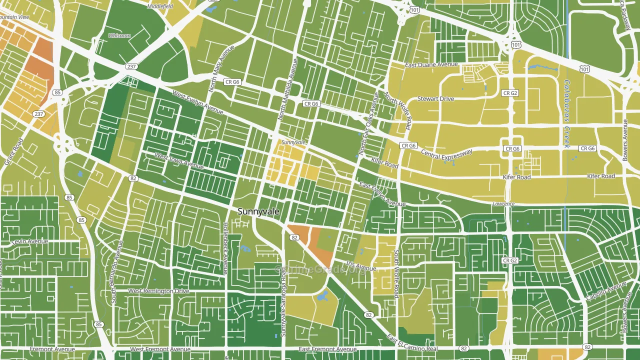 Heritage District, Sunnyvale, CA Map of Vehicle Theft Rates