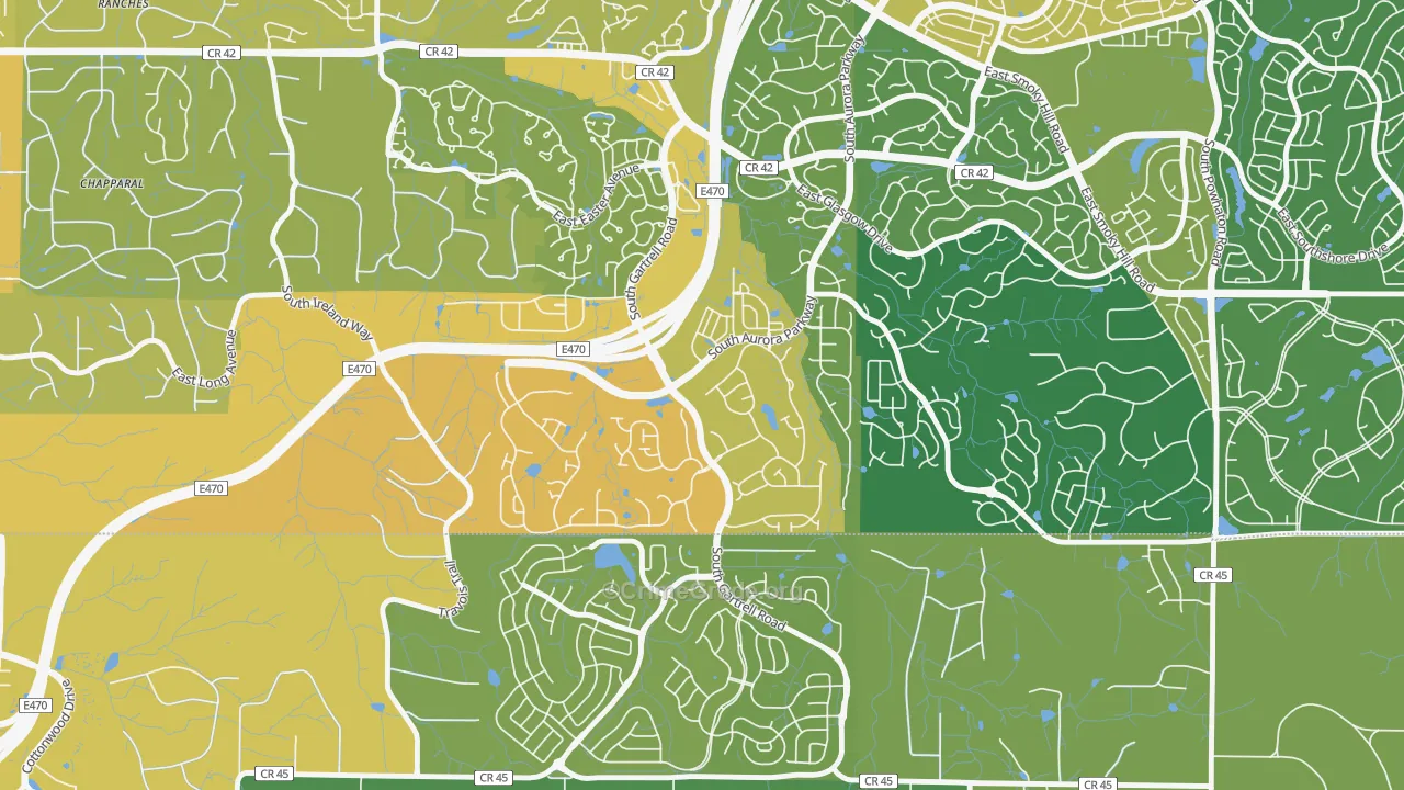 Heritage Eagle Bend, Aurora, CO Map of Vehicle Theft Rates