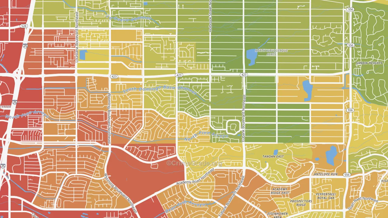 Heritage East, Albuquerque, NM Map of Vehicle Theft Rates