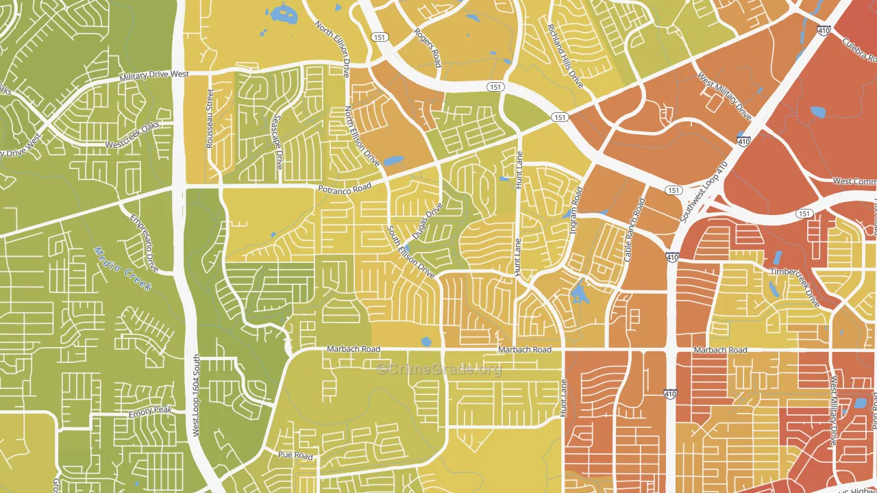 Heritage, San Antonio, TX Map of Vehicle Theft Rates