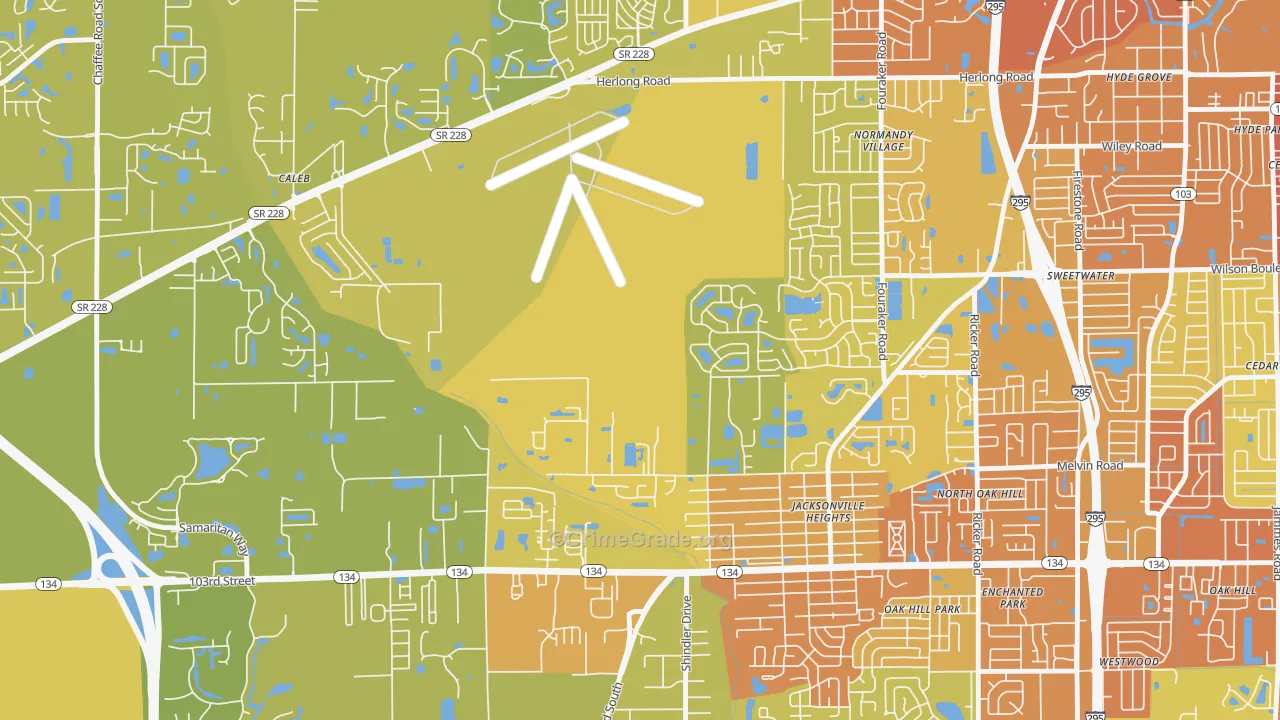 Herlong, Jacksonville, FL Map of Vehicle Theft Rates