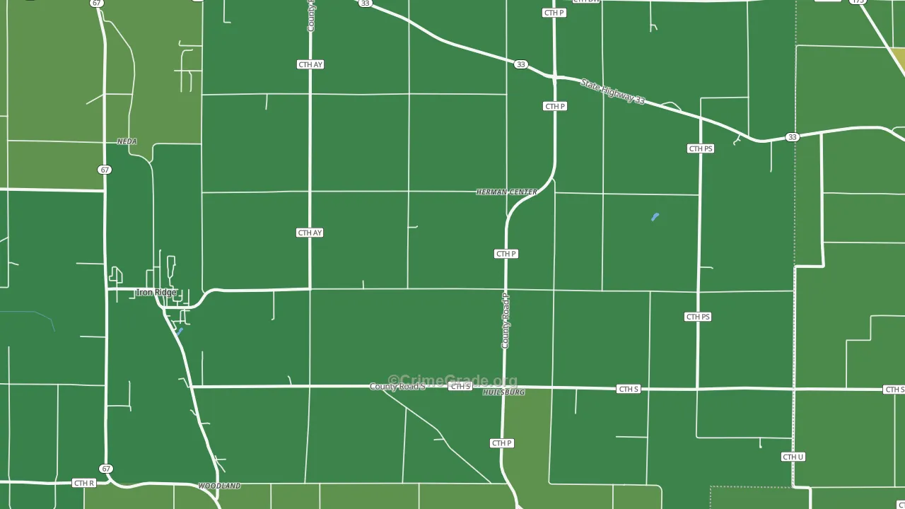 Herman Center, WI Map of Vehicle Theft Rates