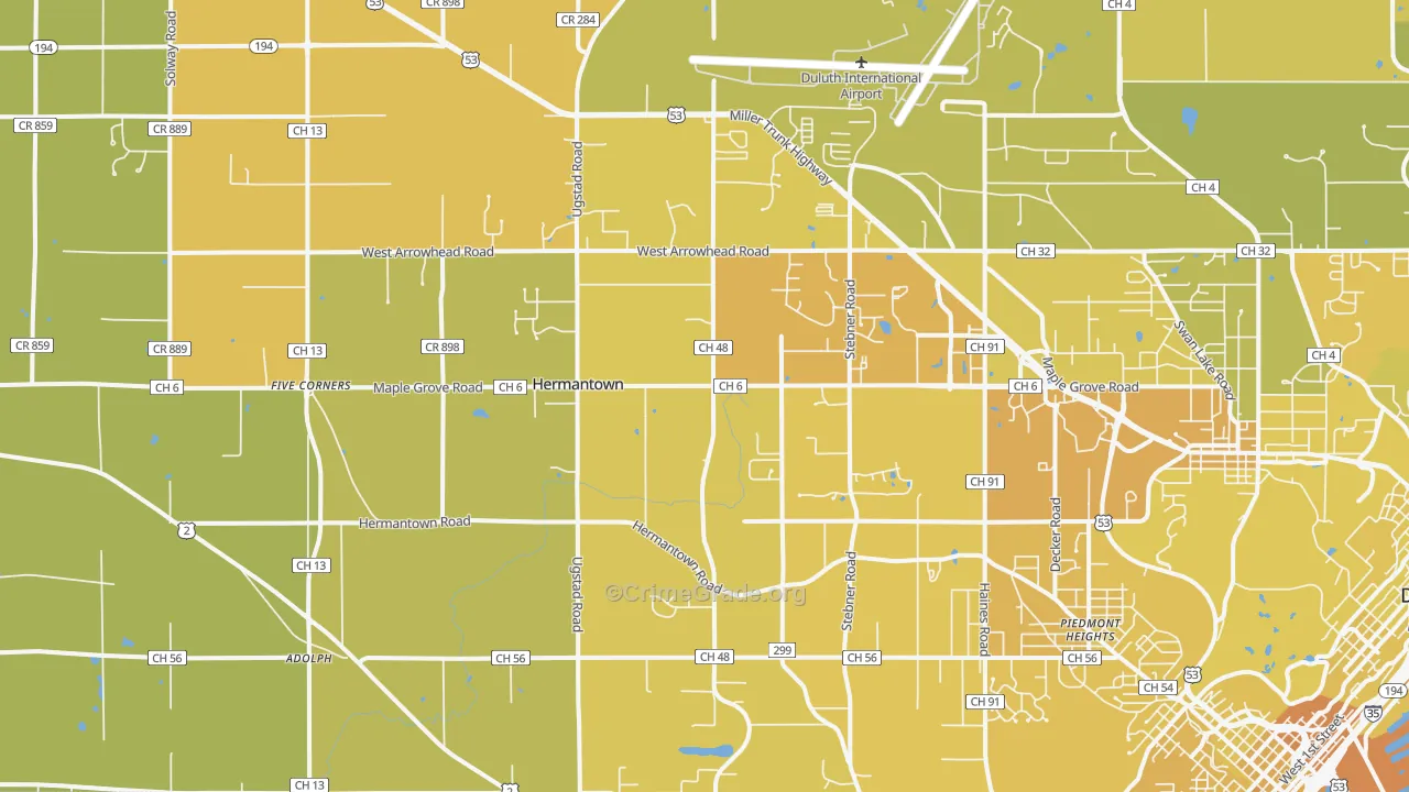 Hermantown, MN Map of Vehicle Theft Rates