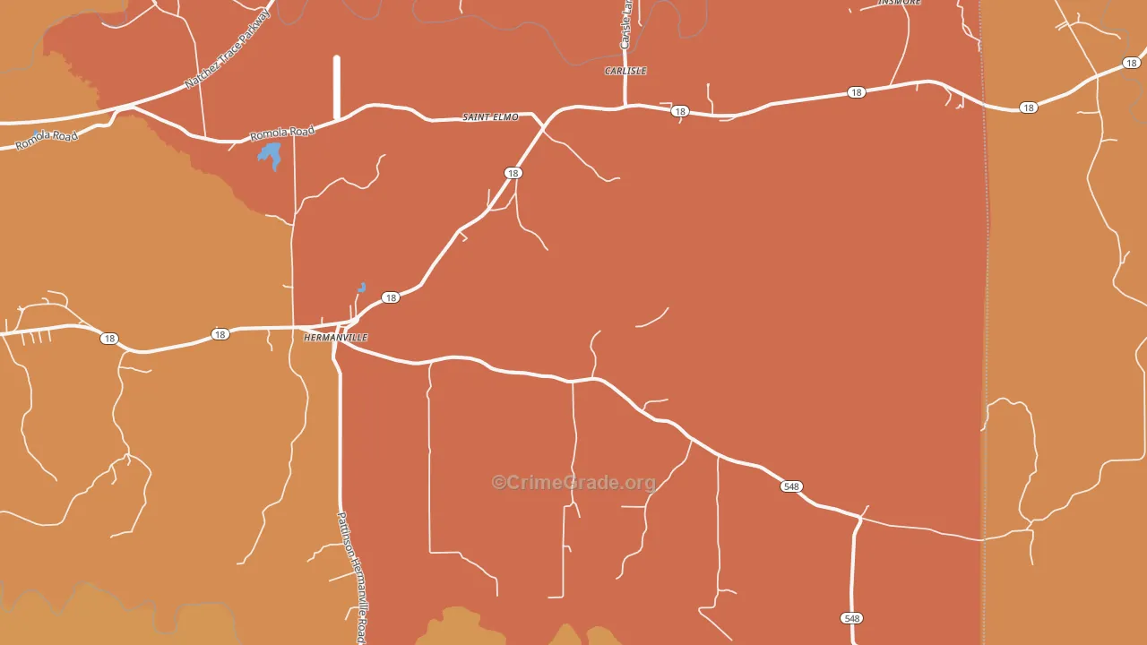 Hermanville, MS Map of Vehicle Theft Rates