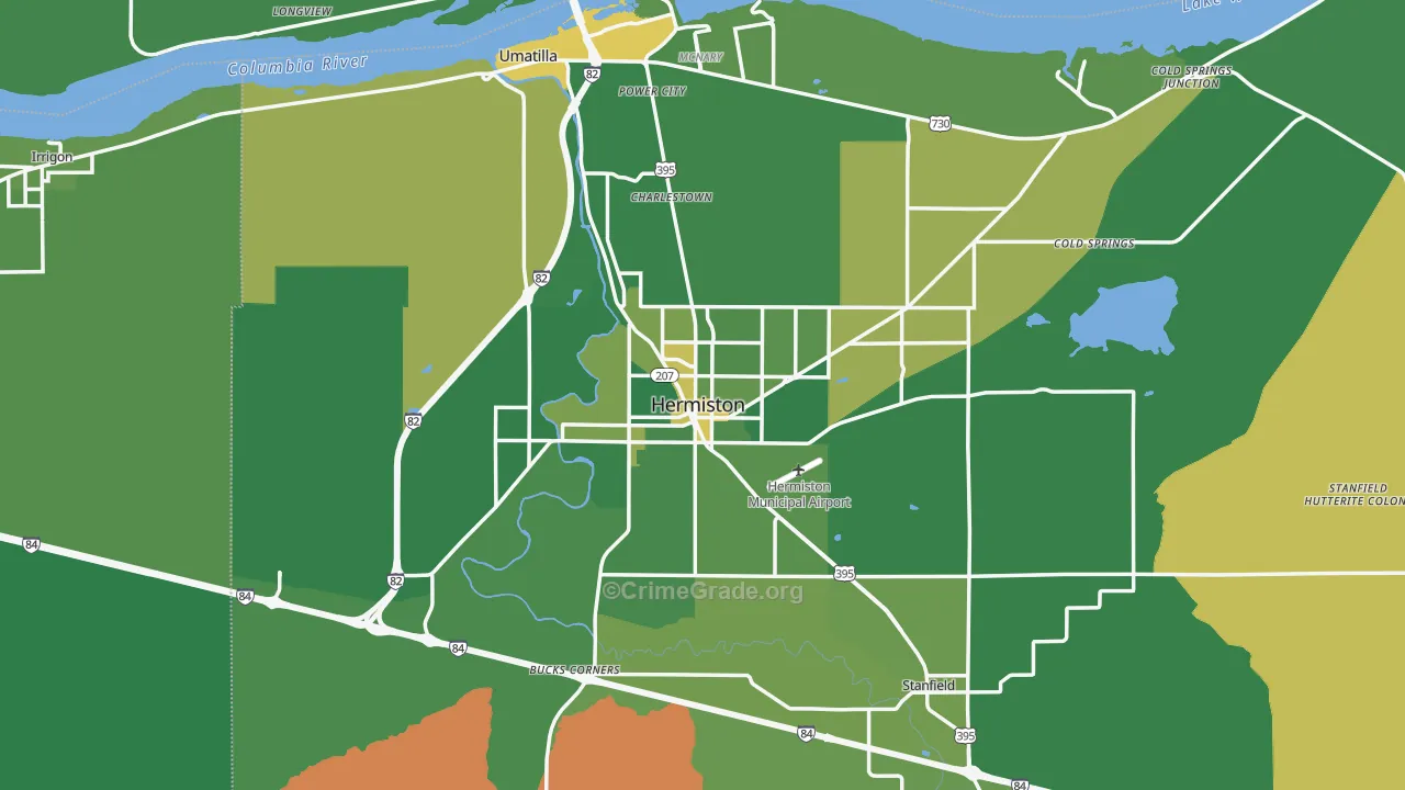 Hermiston, OR Map of Vehicle Theft Rates