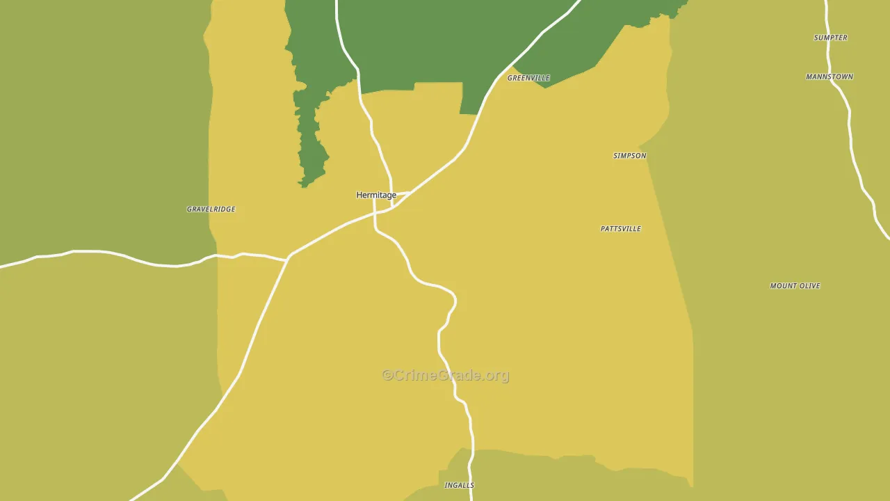 Hermitage, AR Map of Vehicle Theft Rates