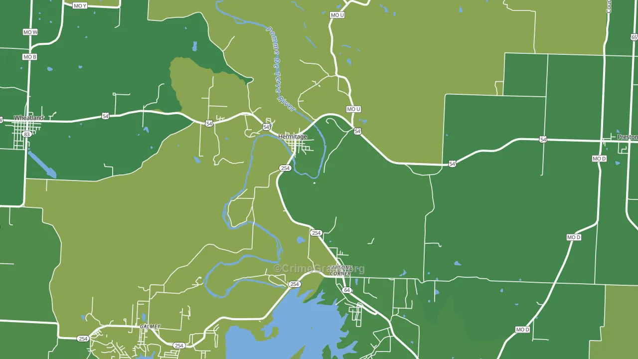 Hermitage, MO Map of Vehicle Theft Rates