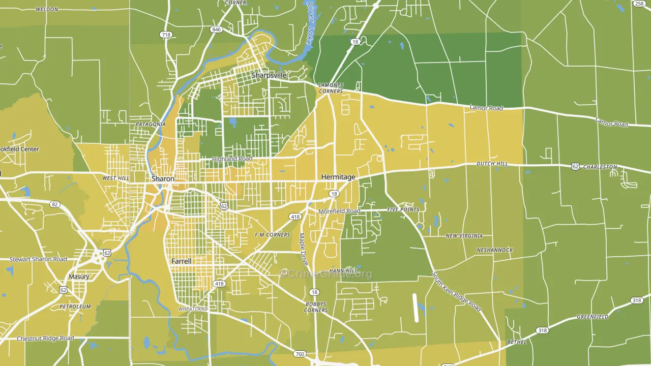 Hermitage, PA Map of Vehicle Theft Rates