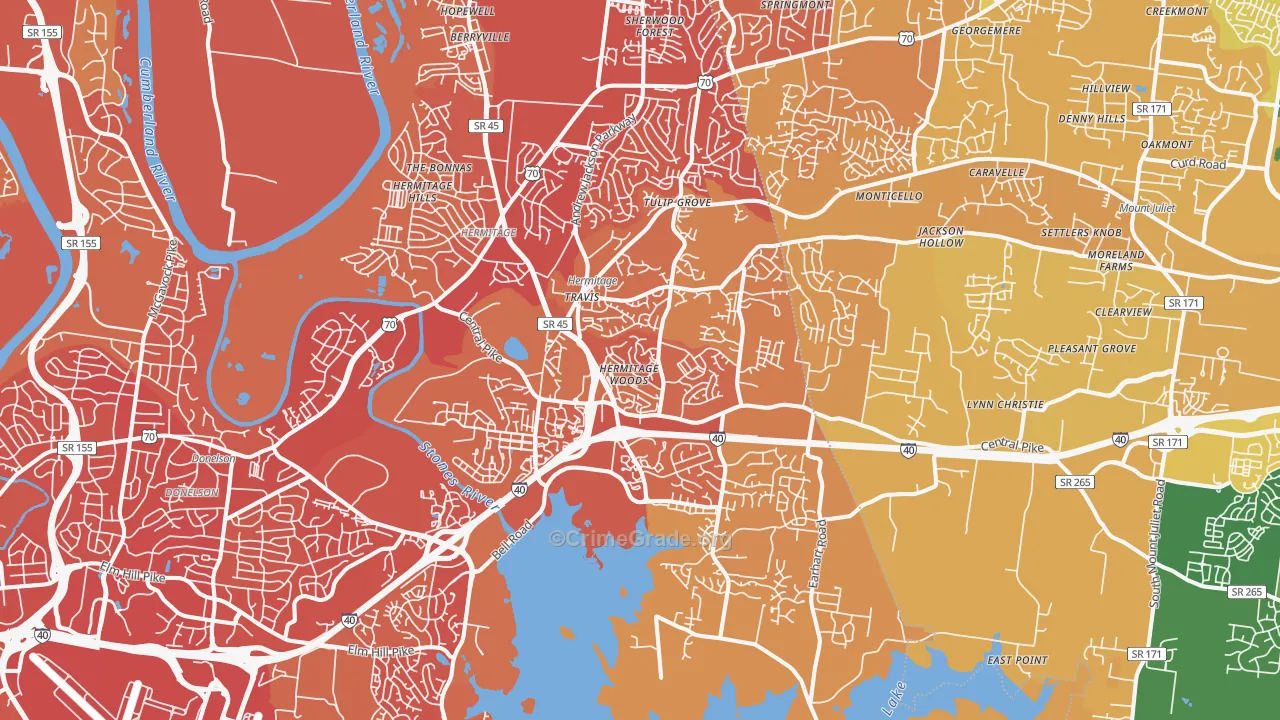 Hermitage, TN Map of Vehicle Theft Rates