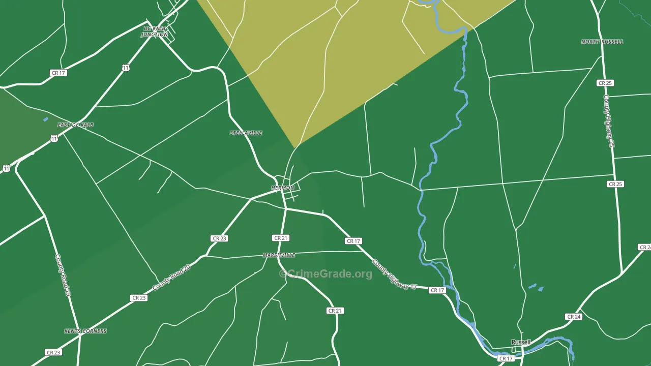 Hermon, NY Map of Vehicle Theft Rates