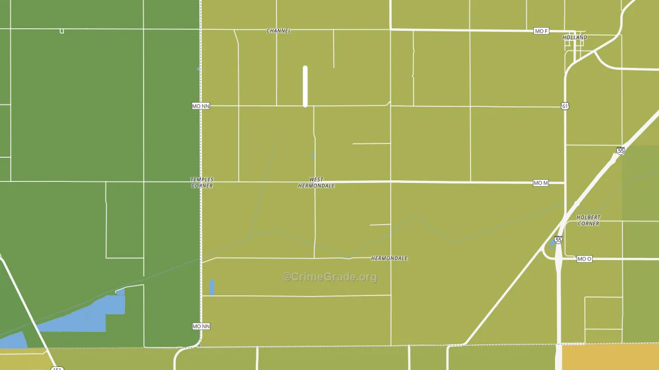 Hermondale, MO Map of Vehicle Theft Rates