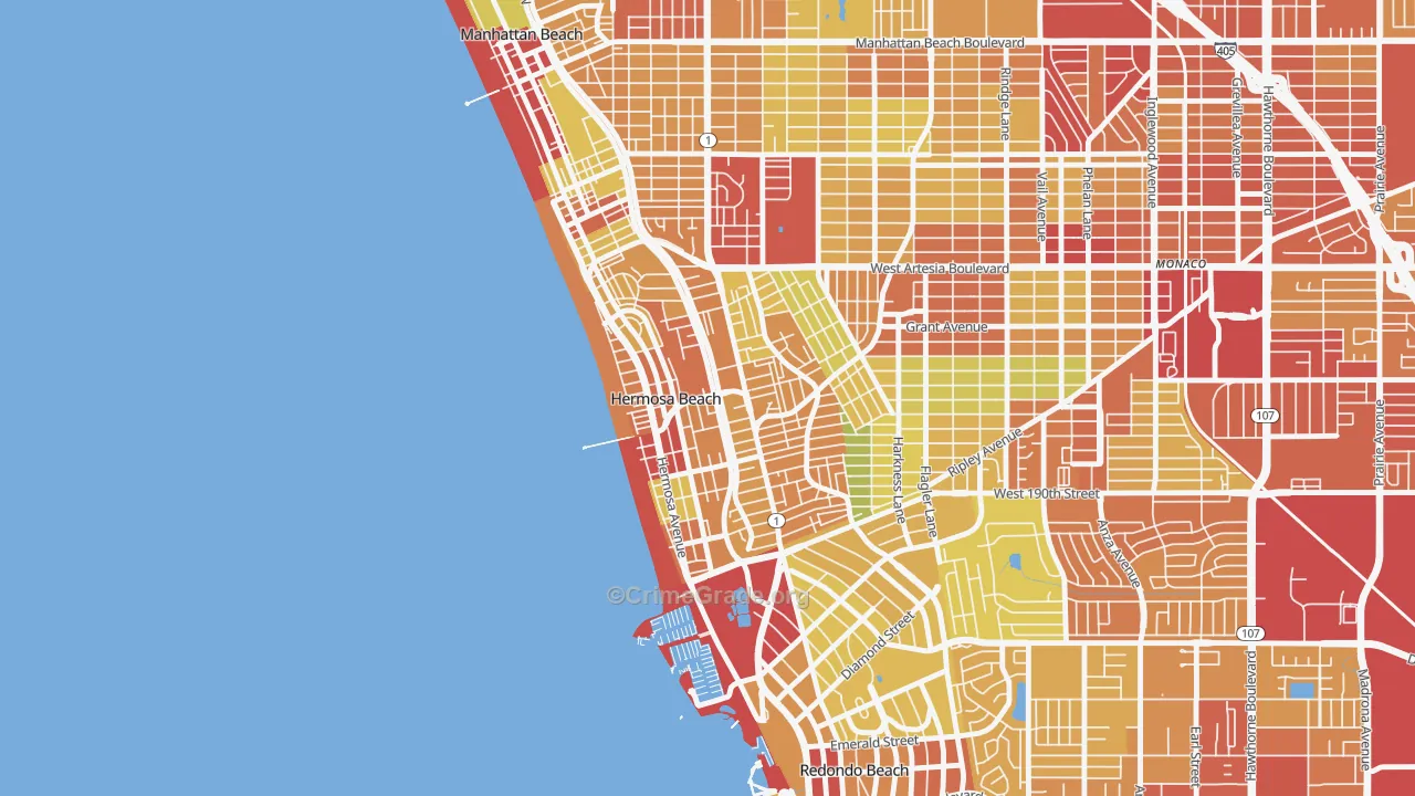Hermosa Beach, CA Map of Vehicle Theft Rates