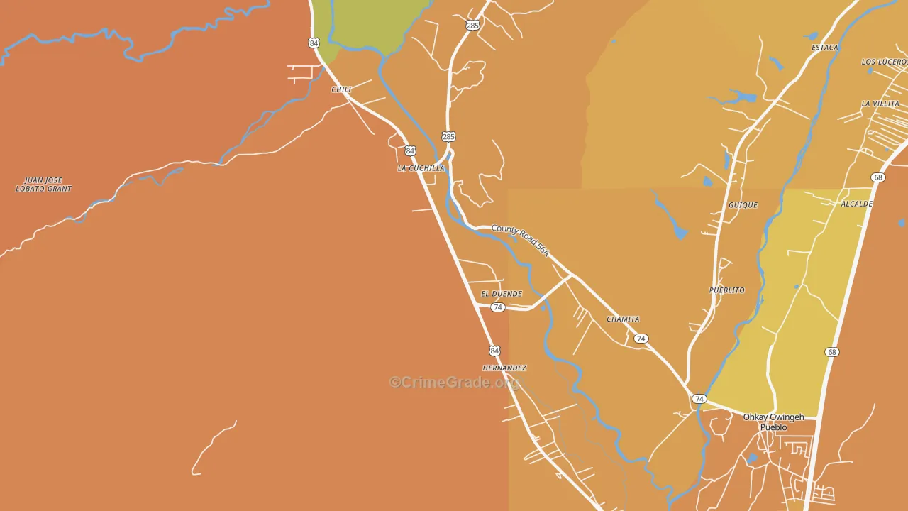 Hernandez, NM Map of Vehicle Theft Rates