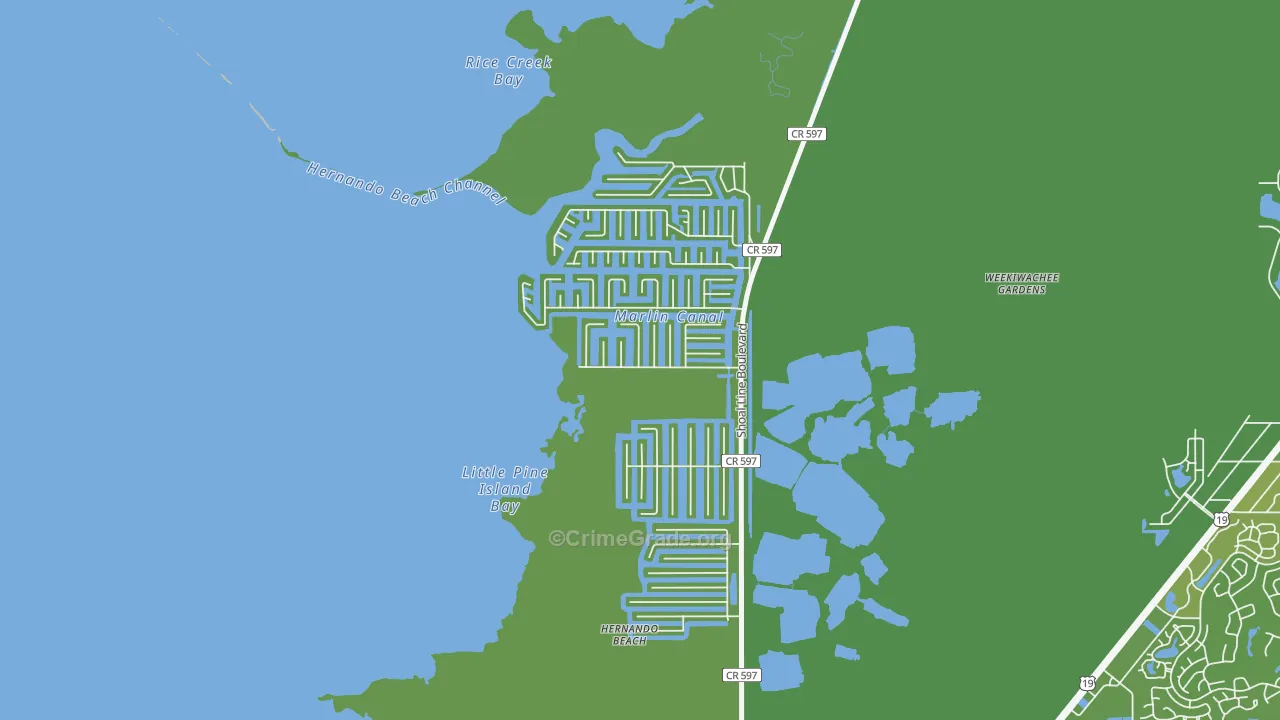 Hernando Beach, FL Map of Vehicle Theft Rates