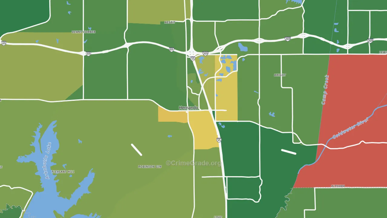 Hernando, MS Map of Vehicle Theft Rates