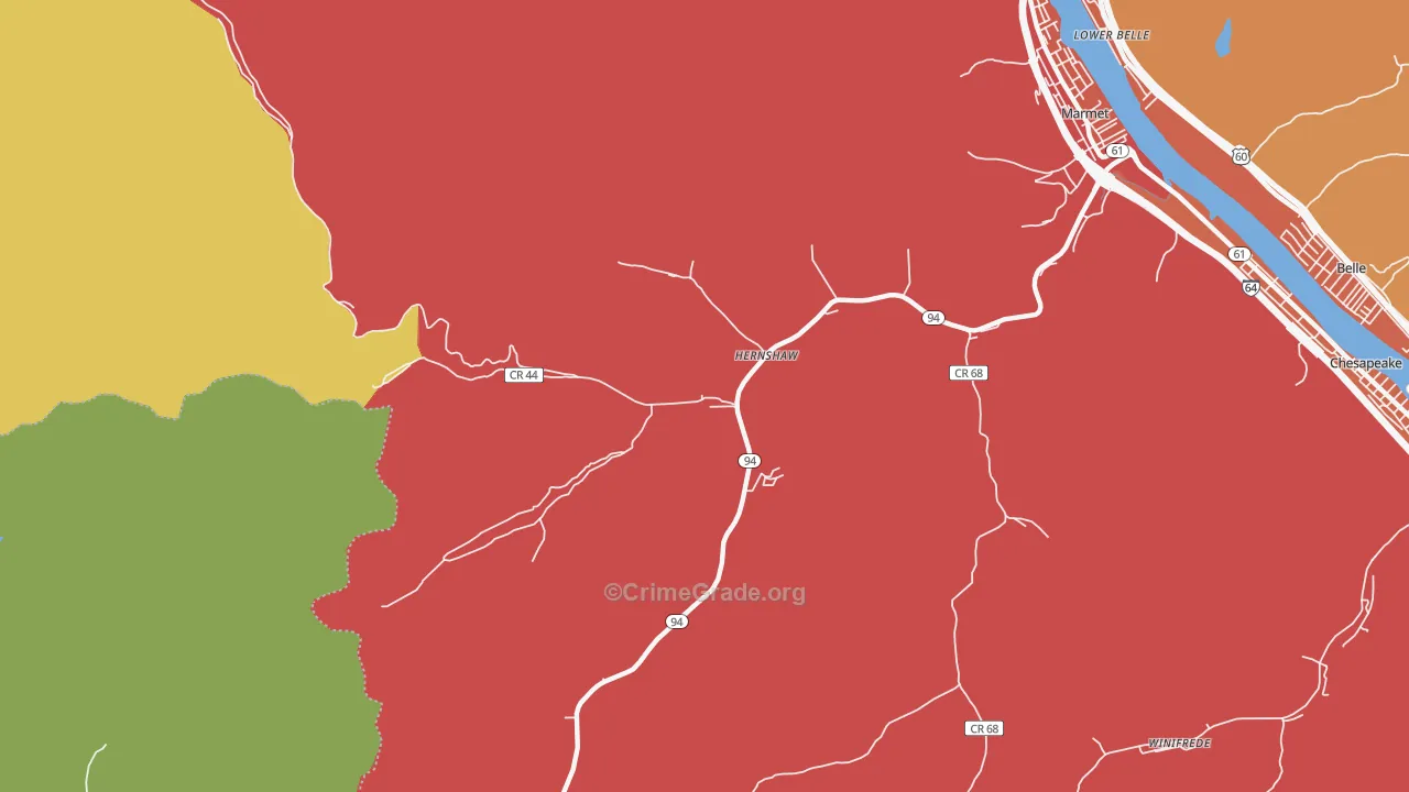Hernshaw, WV Map of Vehicle Theft Rates