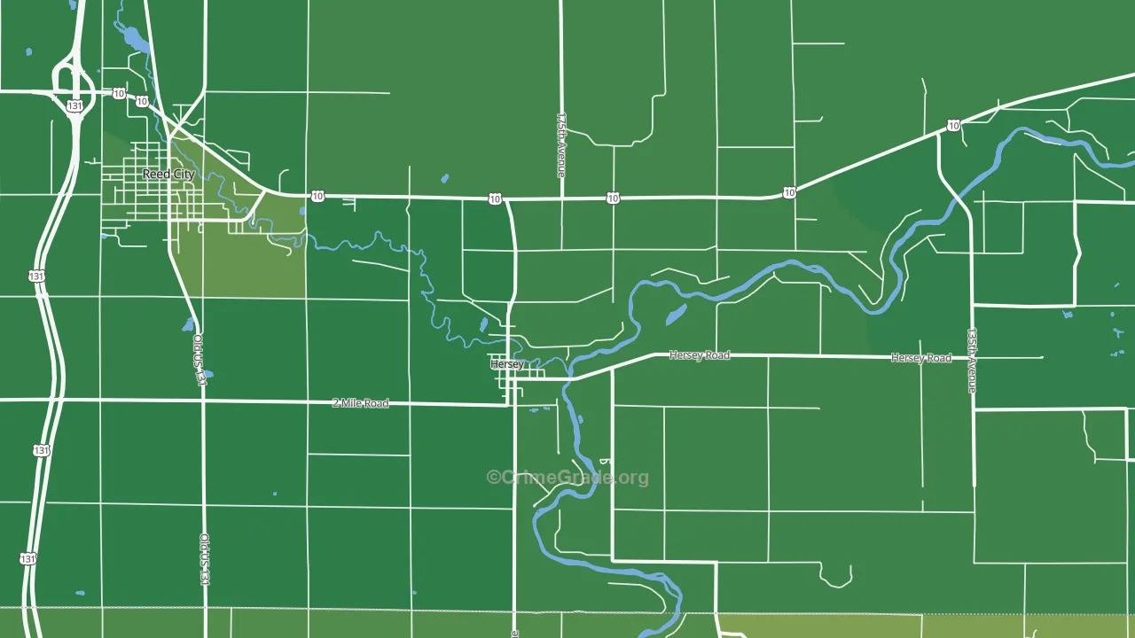 Hersey, MI Map of Vehicle Theft Rates
