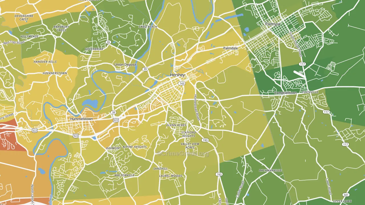 Hershey, PA Map of Vehicle Theft Rates