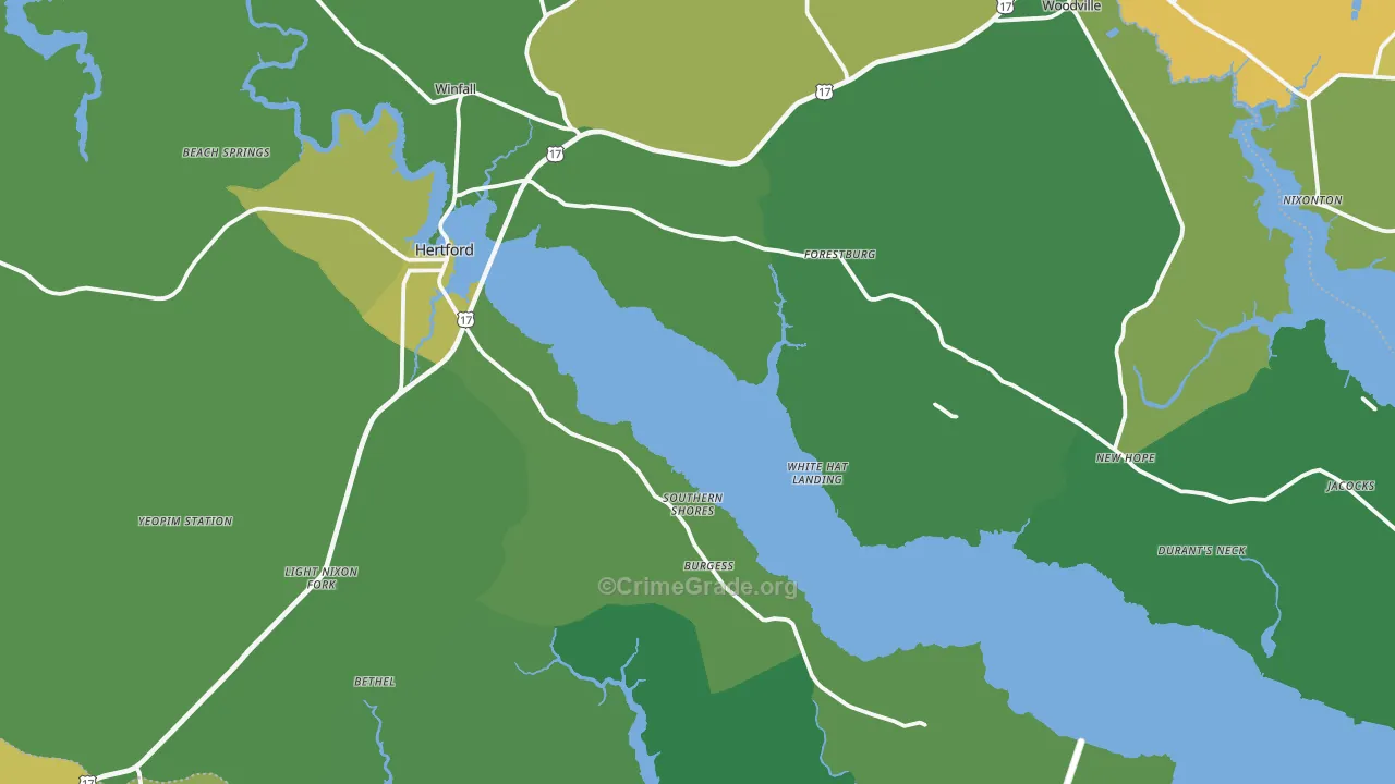 Hertford, NC Map of Vehicle Theft Rates