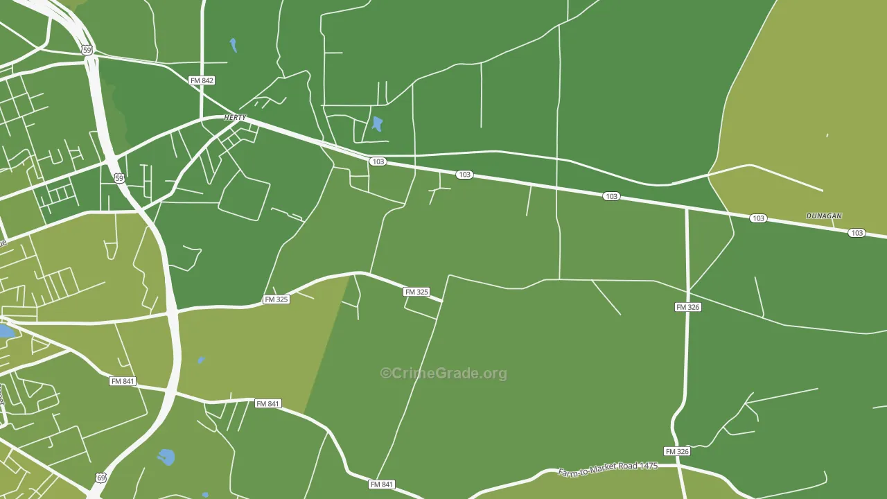 Herty, TX Map of Vehicle Theft Rates