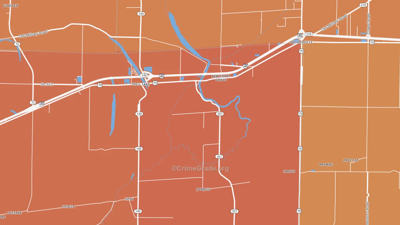 Heth, AR Map of Vehicle Theft Rates