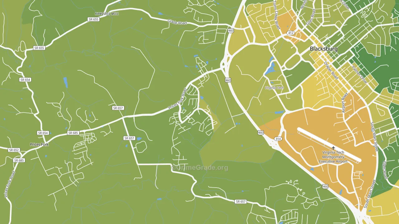 Hethwood-Prices Fork, Blacksburg, VA Map of Vehicle Theft Rates