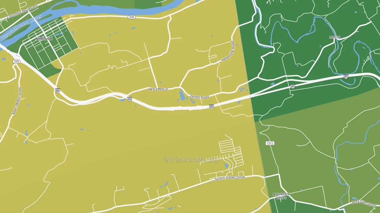 Hetlerville, PA Map of Vehicle Theft Rates