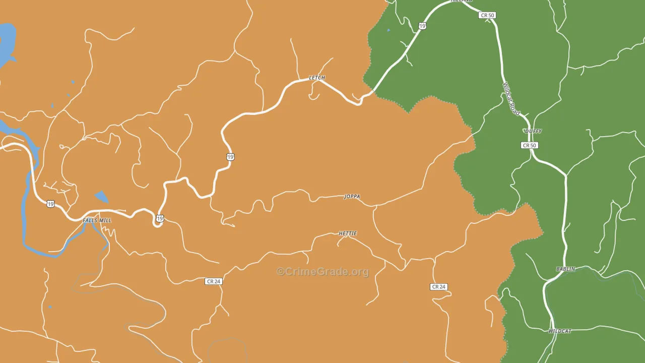 Hettie, WV Map of Vehicle Theft Rates
