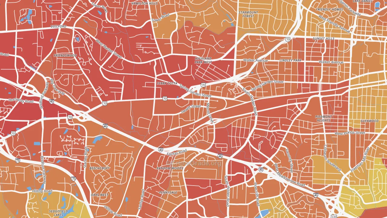 Hewitt Area, Greensboro, NC Map of Vehicle Theft Rates