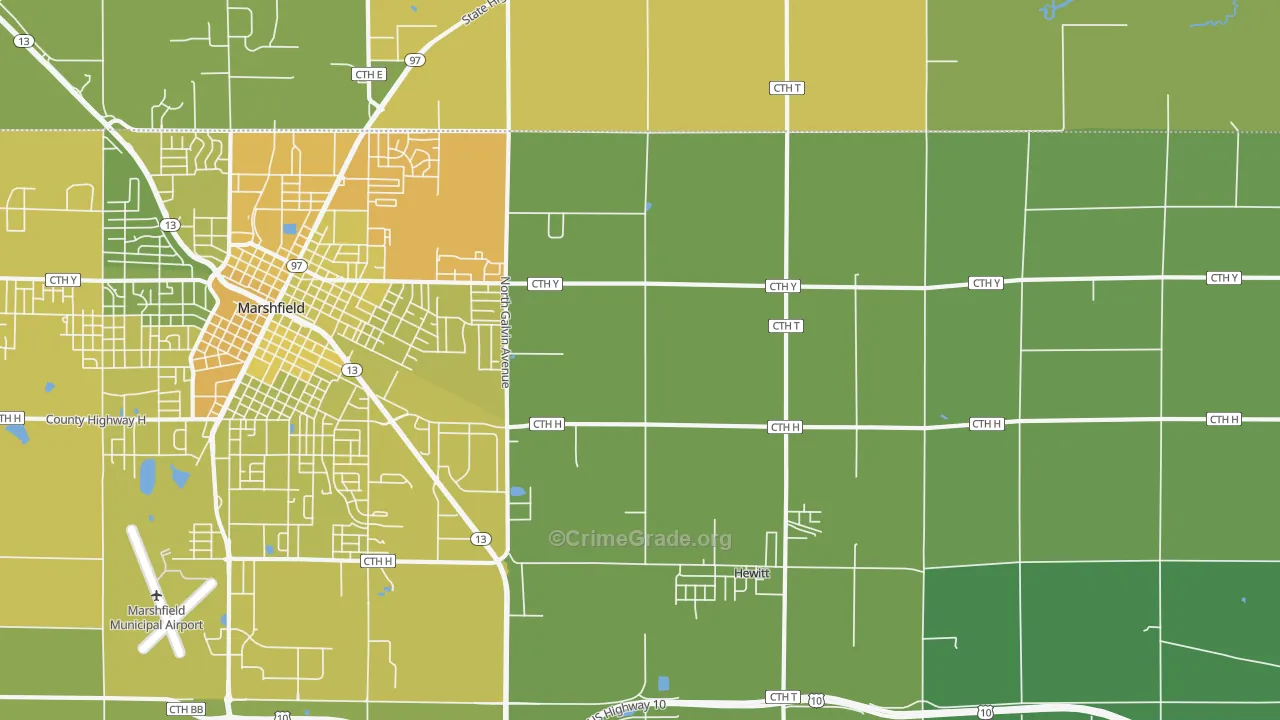 Hewitt, WI Map of Vehicle Theft Rates