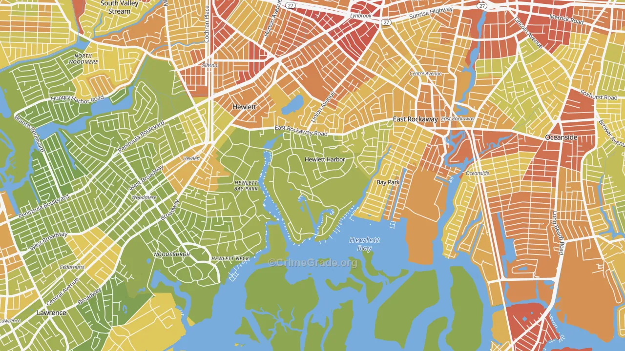 Hewlett Harbor, NY Map of Vehicle Theft Rates