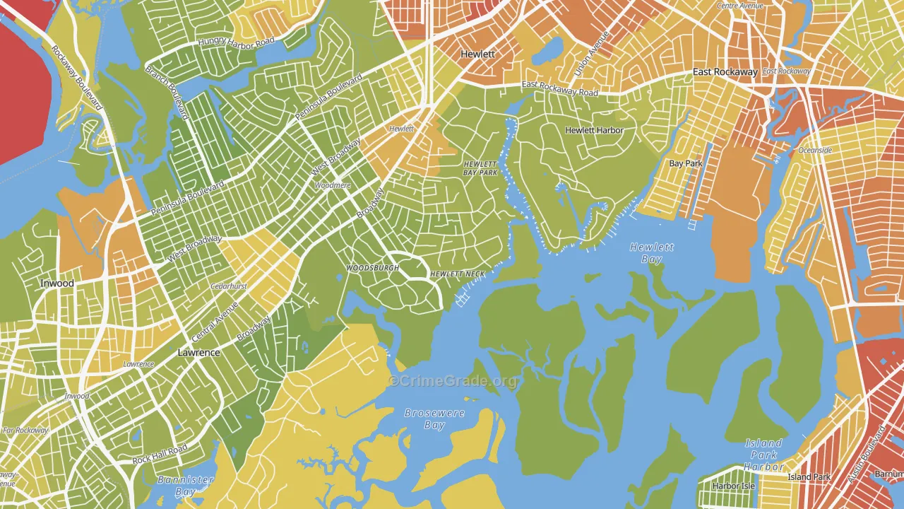 Hewlett Neck, NY Map of Vehicle Theft Rates