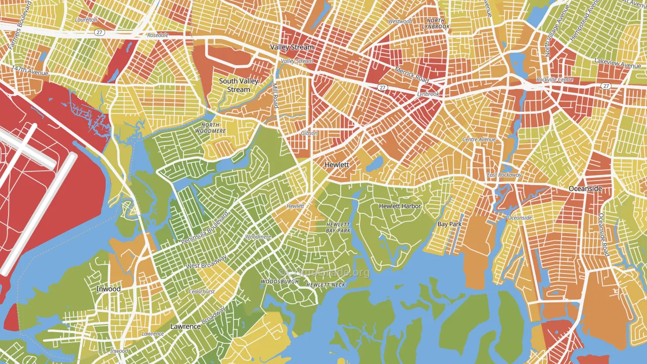 Hewlett, NY Map of Vehicle Theft Rates