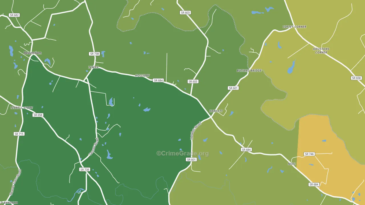 Hewlett, VA Map of Vehicle Theft Rates