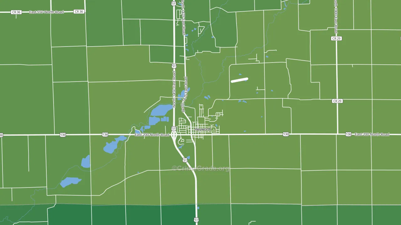 Heyworth, IL Map of Vehicle Theft Rates