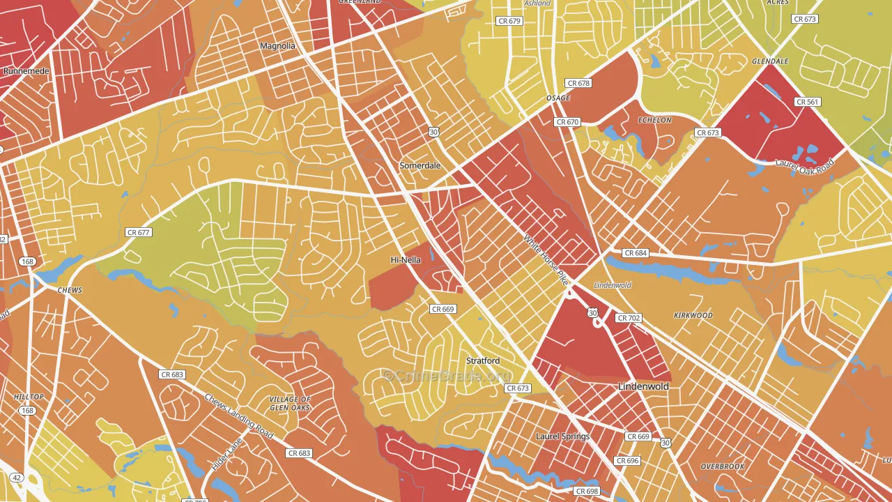 Hi-Nella, NJ Map of Vehicle Theft Rates