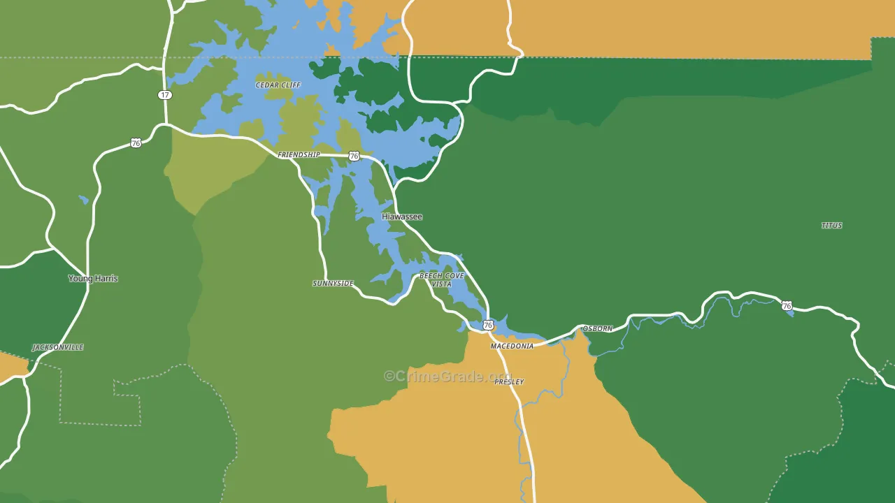 Hiawassee, GA Map of Vehicle Theft Rates