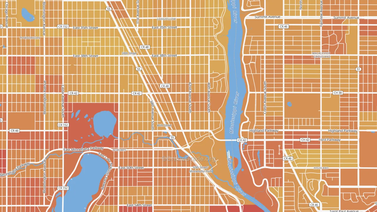 Hiawatha, Minneapolis, MN Map of Vehicle Theft Rates